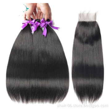 China Sales Straight 3 Bundles Of Brazilian Hair With Closure Top